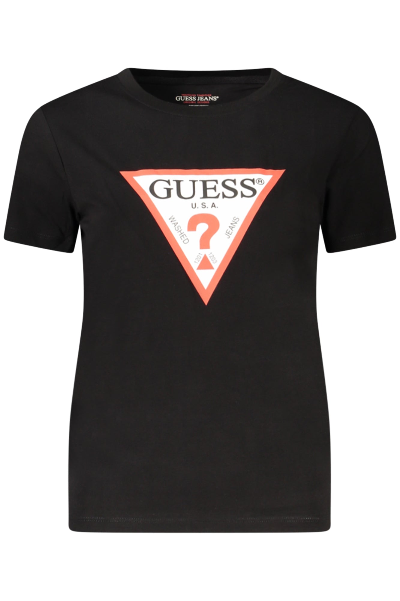 GUESS JEANS T-SHIRT MANICHE CORTE DONNA NERO
