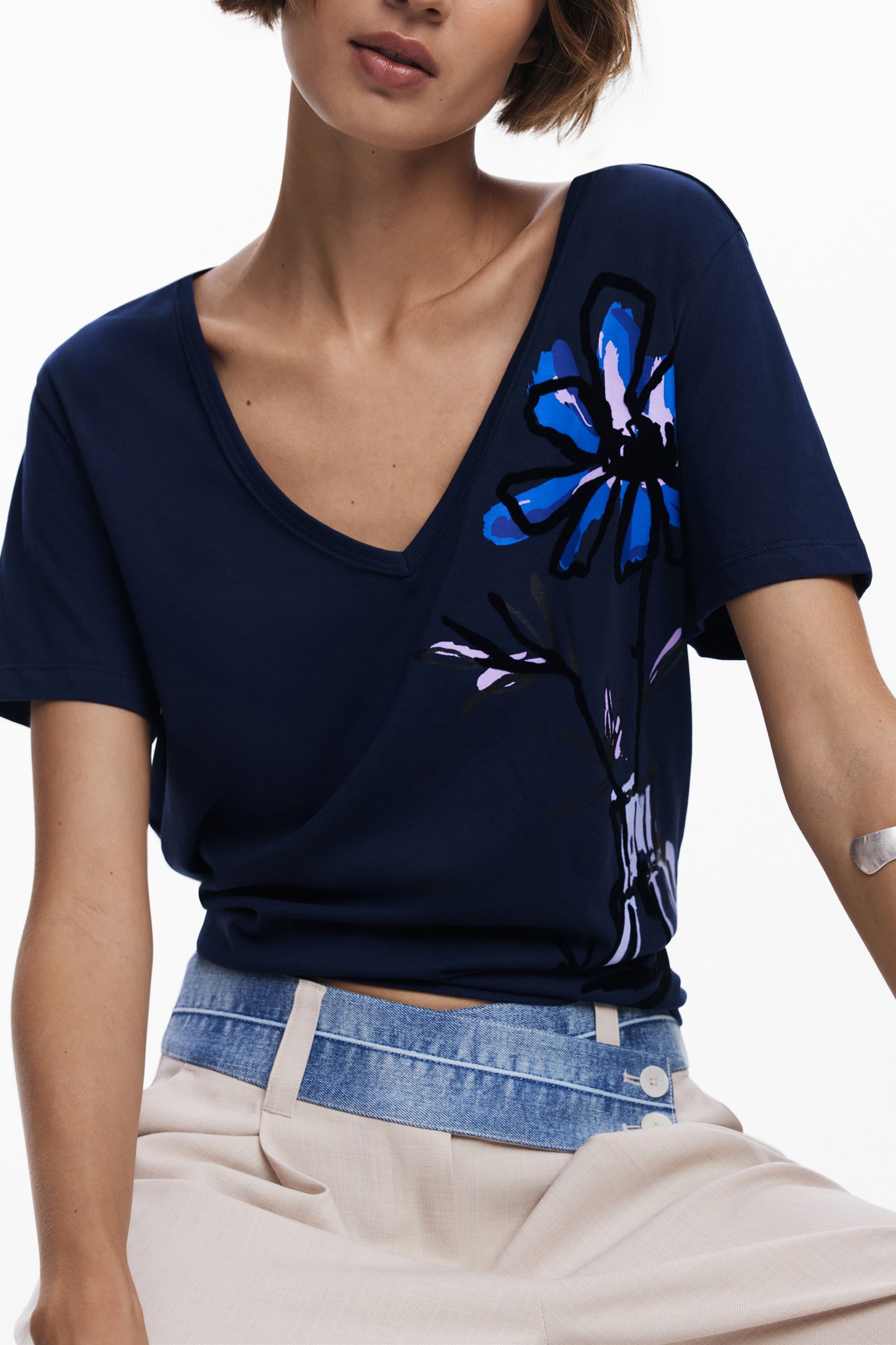 DESIGUAL T-SHIRT MANICHE CORTE DONNA BLU