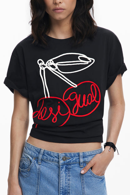 DESIGUAL T-SHIRT MANICHE CORTE DONNA NERO