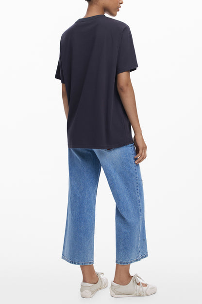 DESIGUAL T-SHIRT MANICHE CORTE DONNA NERO